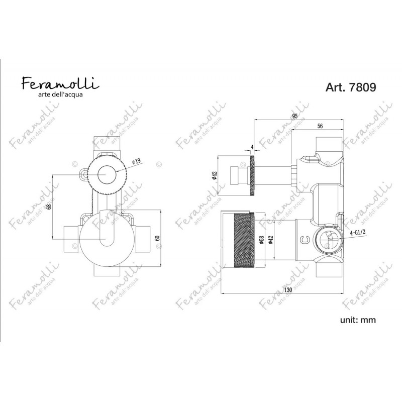 Смеситель для душа встраиваемый золото Feramolli OS7809S