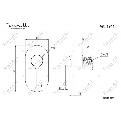 Смеситель для душа встраиваемый золото Feramolli OS1911