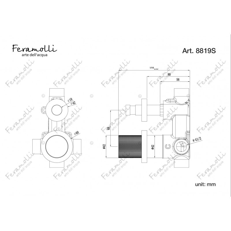 Смеситель для душа встраиваемый матовый хром Feramolli NOS8819S