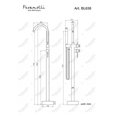 Смеситель для ванны напольный черный Feramolli BL638