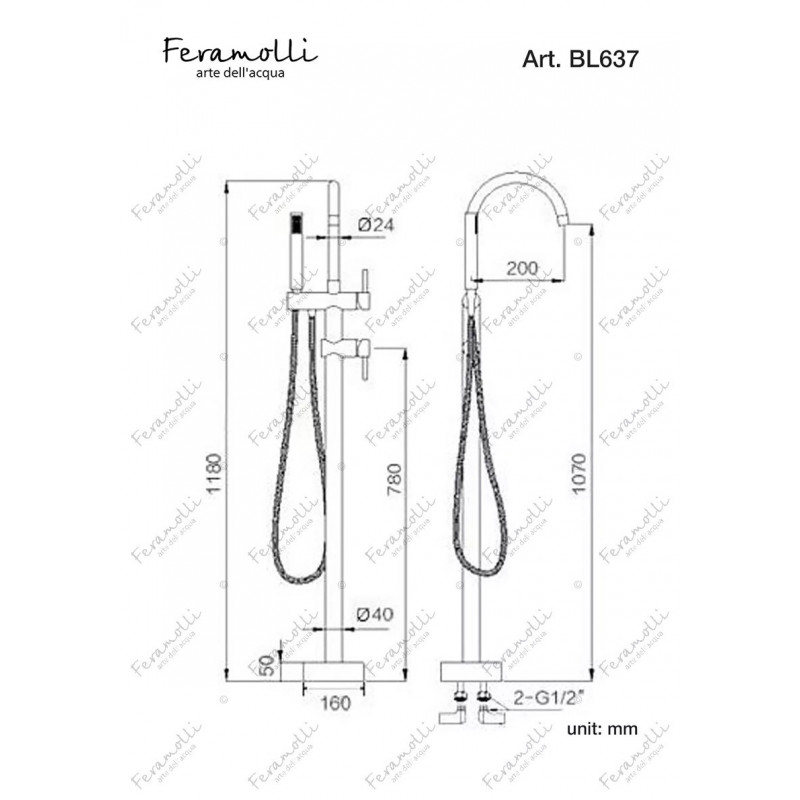 Смеситель для ванны напольный хром Feramolli CL637