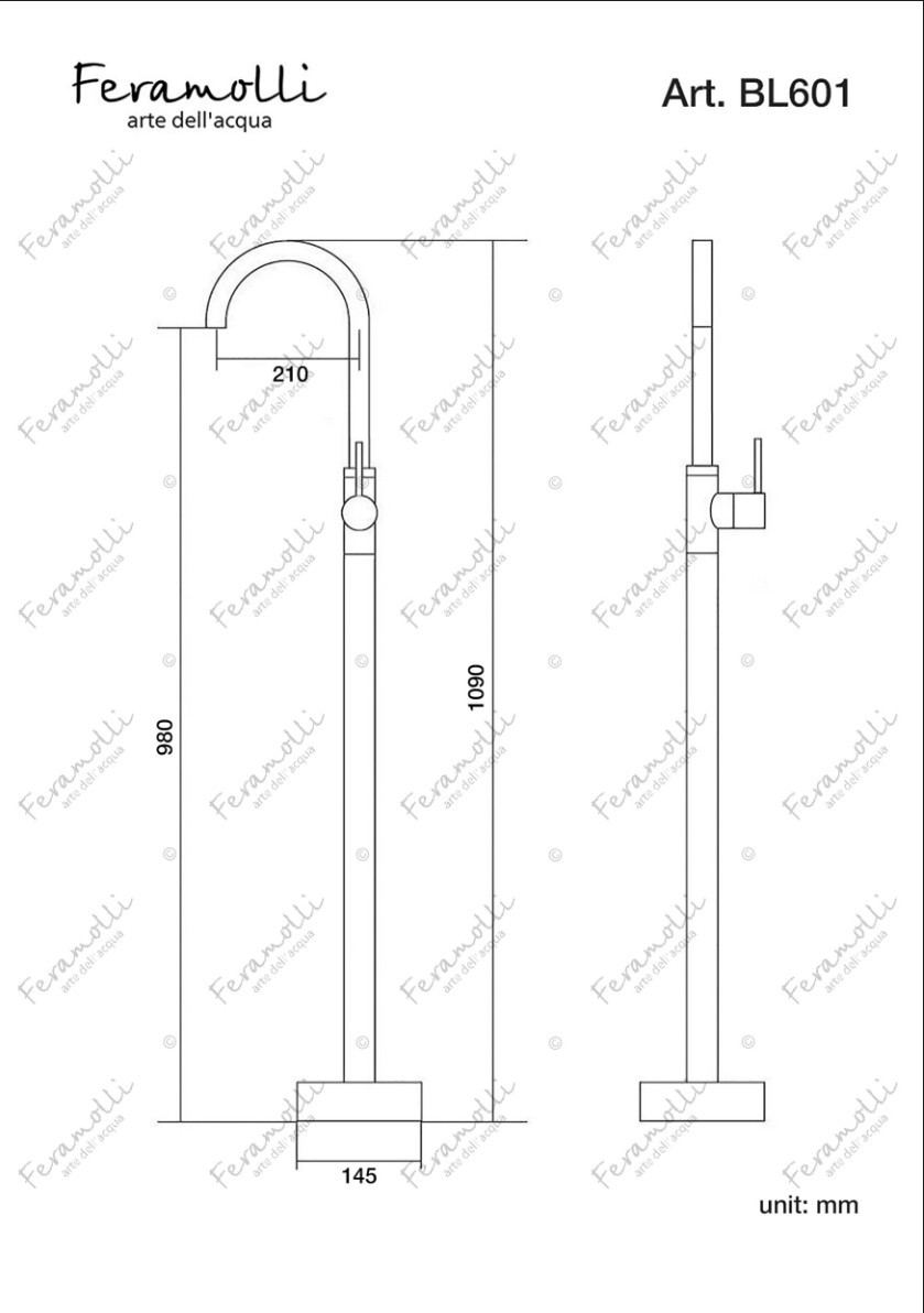 Смеситель для ванны напольный хром Feramolli CL601