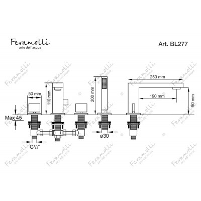 Смеситель на борт ванны черный Feramolli BL277