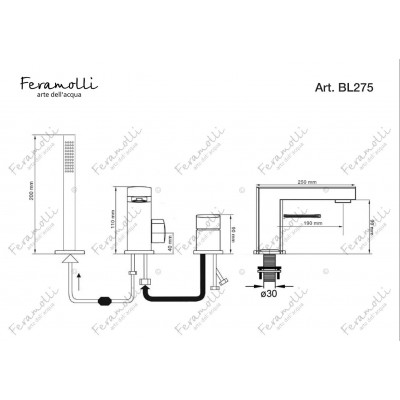 Смеситель на борт ванны золото Feramolli GL275