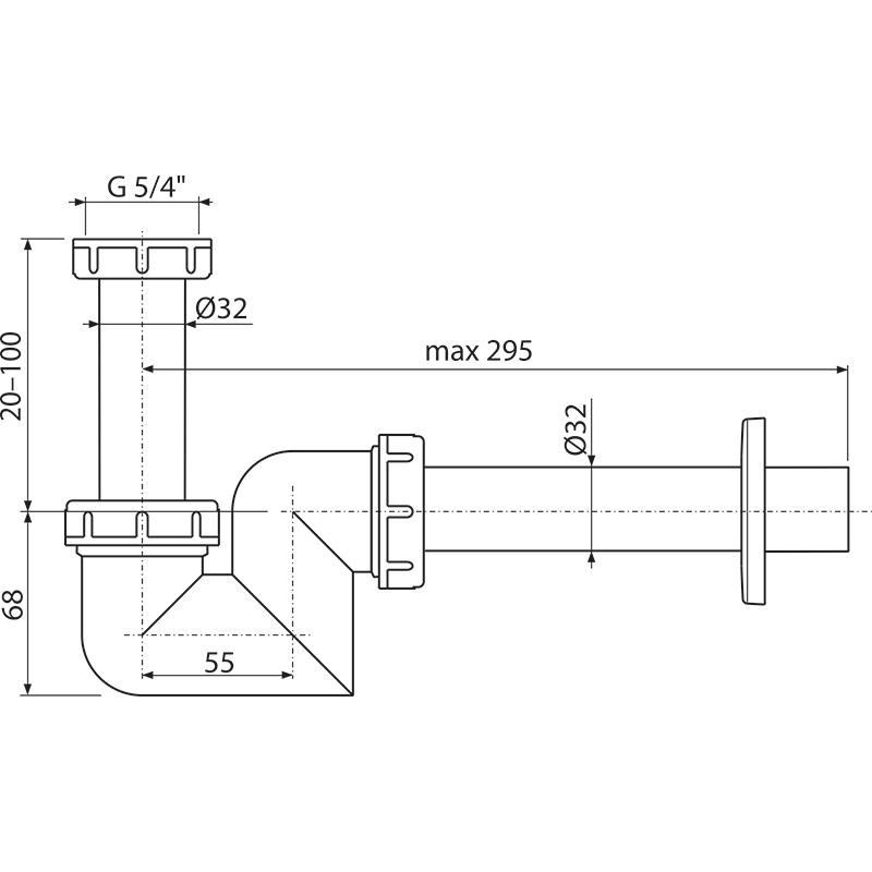 Сифон для умывальника и биде DN32 Alca Drain A45F-DN32 пластик, белый