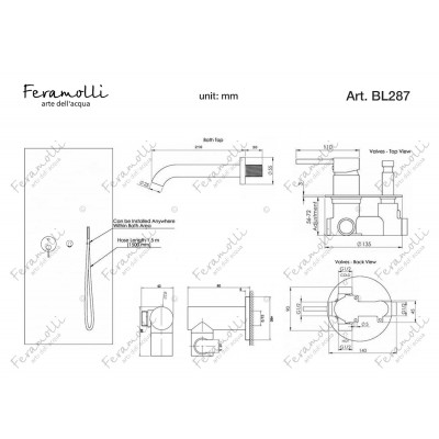 Комплект для ванны и душа золото Feramolli GL287