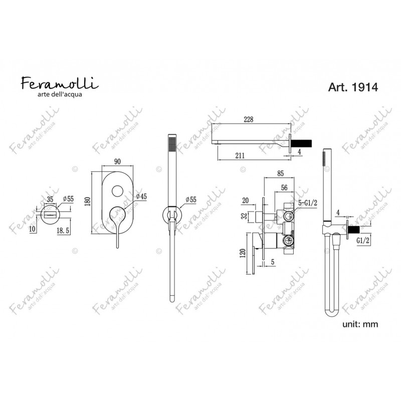 Комплект для ванны и душа матовый хром Feramolli NS1914