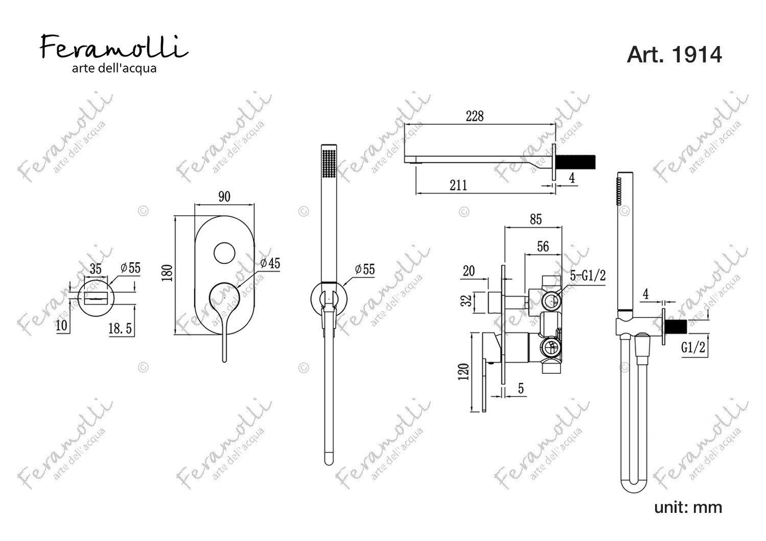 Комплект для ванны и душа хром Feramolli CS1914