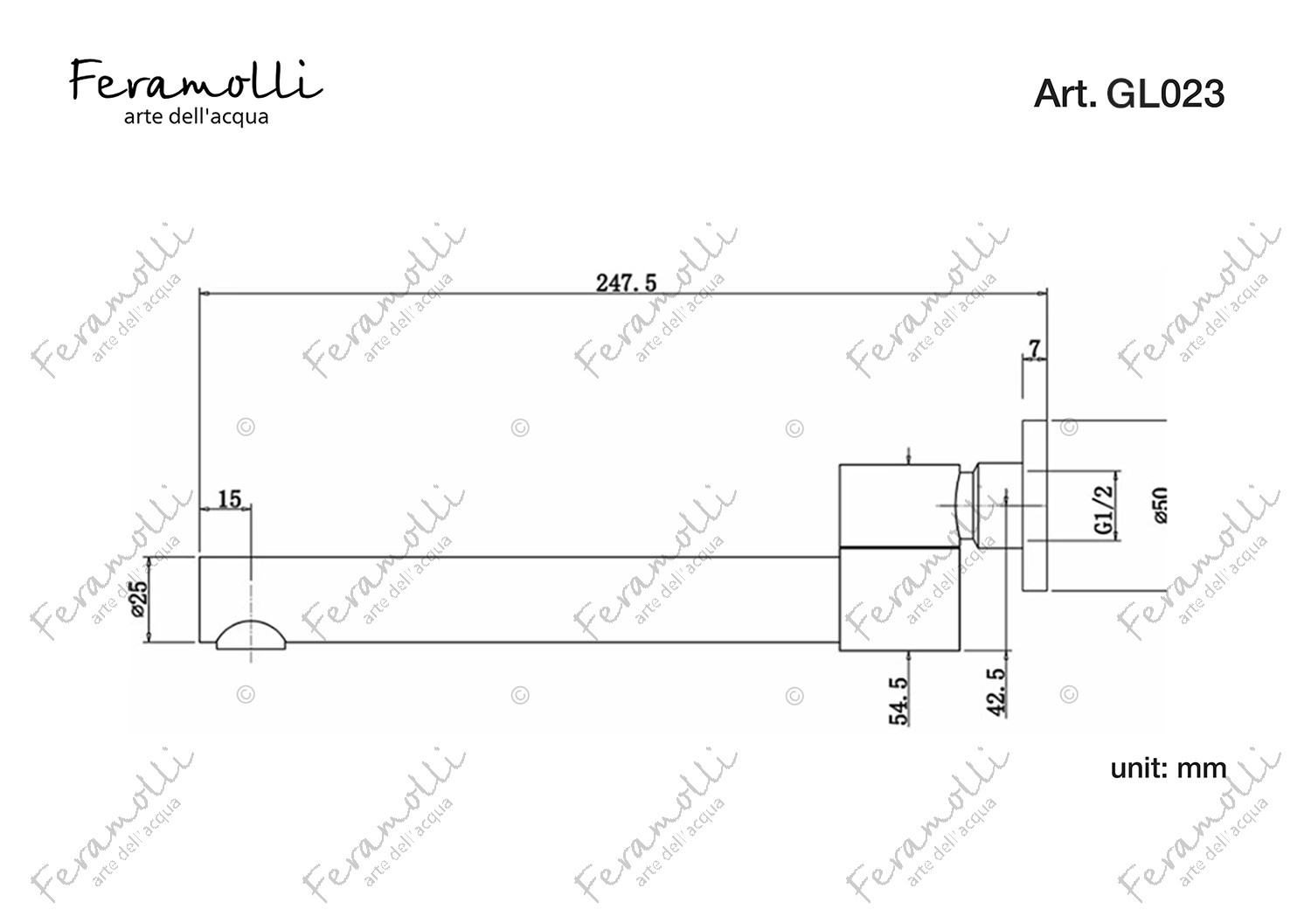 Настенный излив для ванны золото Feramolli GL023