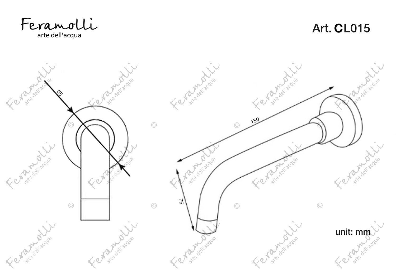Настенный излив для ванны хром Feramolli CL015