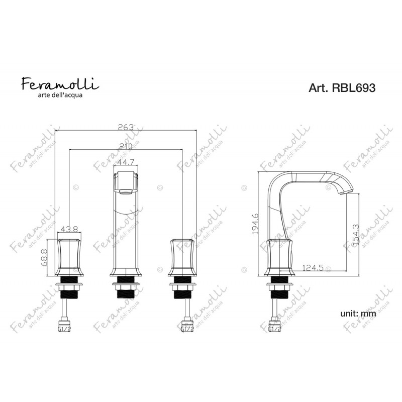 Смеситель для раковины черный/розовое золото Feramolli RBL693