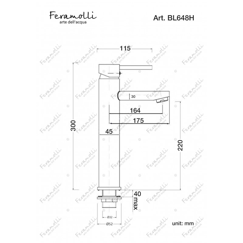 Смеситель для раковины высокий золото Feramolli GL648H