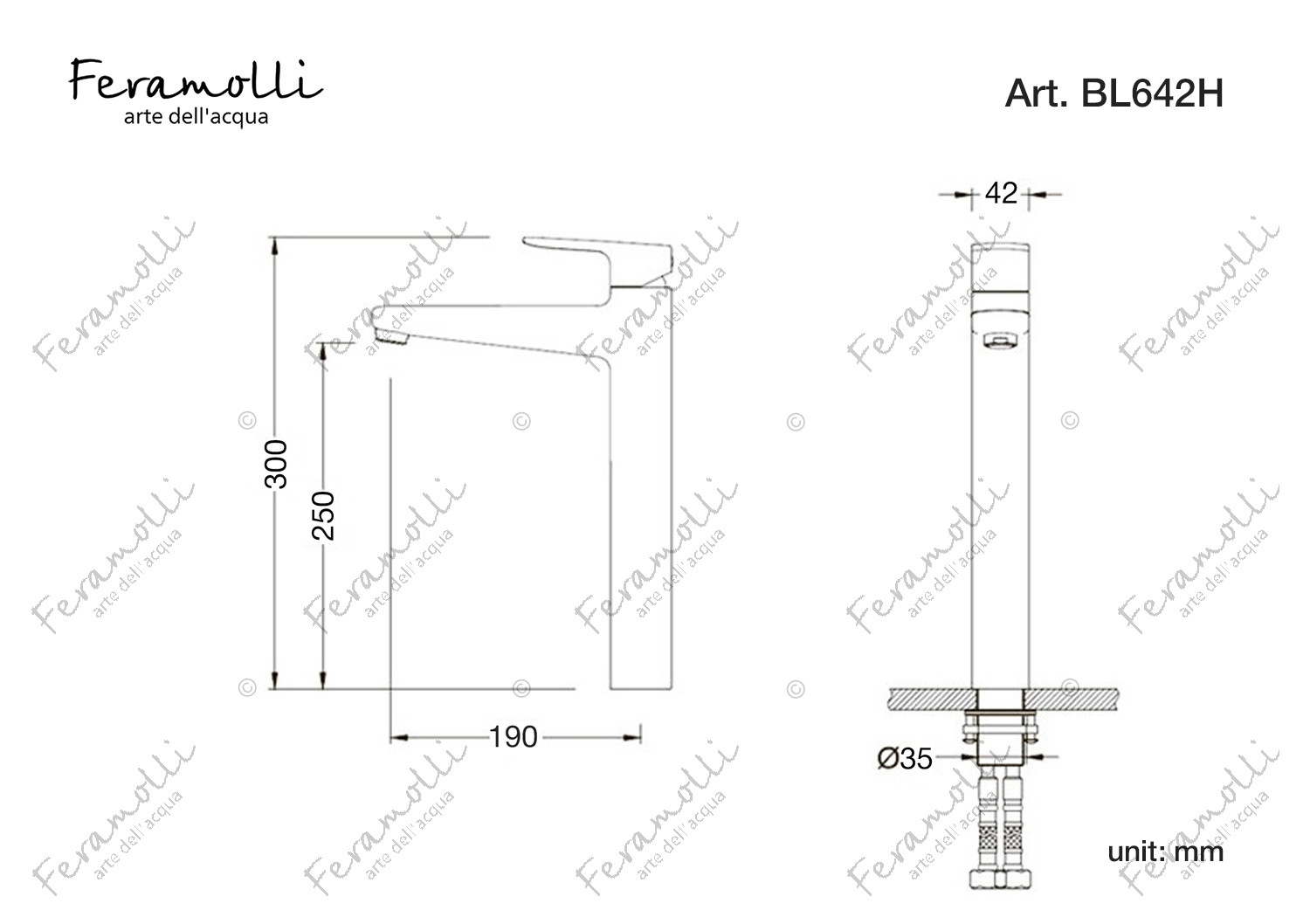 Смеситель для раковины высокий черный Feramolli BL642H