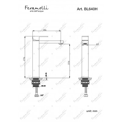 Смеситель для раковины высокий черный Feramolli BL640H