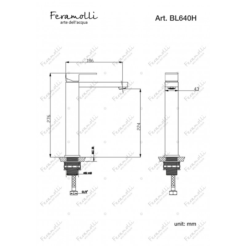 Смеситель для раковины высокий черный Feramolli BL640H