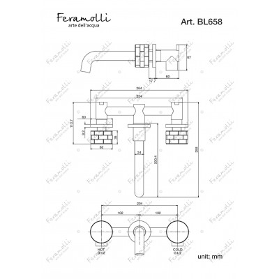 Смеситель для раковины встраиваемый черный Feramolli BL658