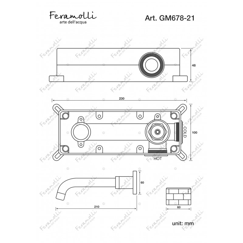 Смеситель для раковины встраиваемый хром матовый Feramolli GM678-21