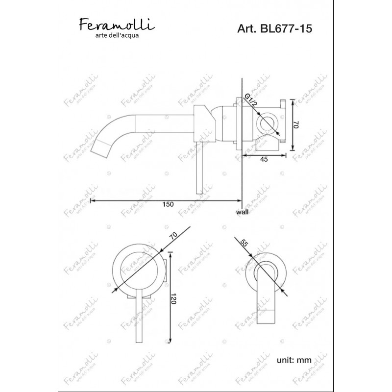 Смеситель для раковины встраиваемый черный Feramolli BL677-15