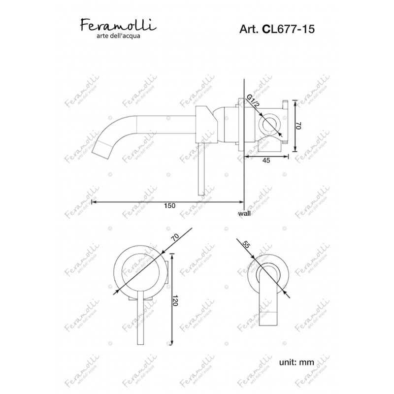 Смеситель для раковины встраиваемый хром Feramolli CL677-15
