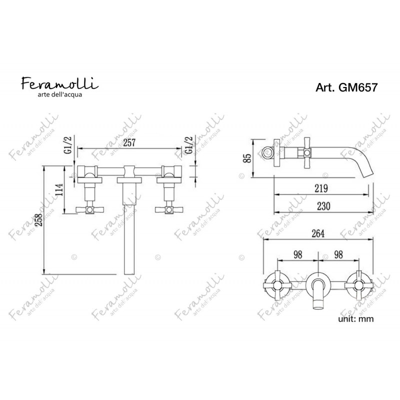 Смеситель для раковины встраиваемый матовый хром Feramolli GM657