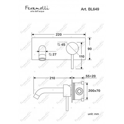 Смеситель для раковины встраиваемый черный Feramolli BL649