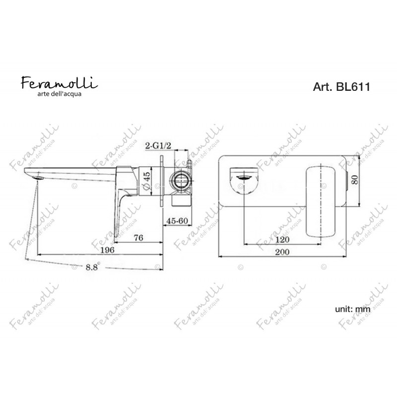 Смеситель для раковины встраиваемый черный Feramolli BL611