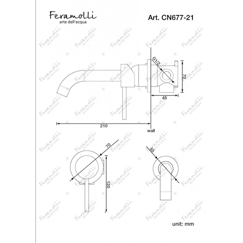 Смеситель для раковины встраиваемый матовый хром Feramolli CN677-21