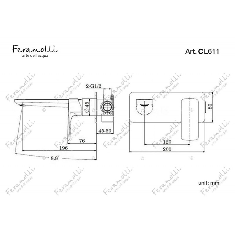Смеситель для раковины встраиваемый хром Feramolli CL611