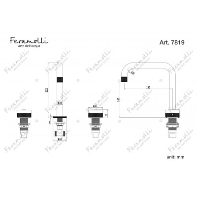 Смеситель для раковины встраиваемый черный с мрамором Feramolli NO7819MSB