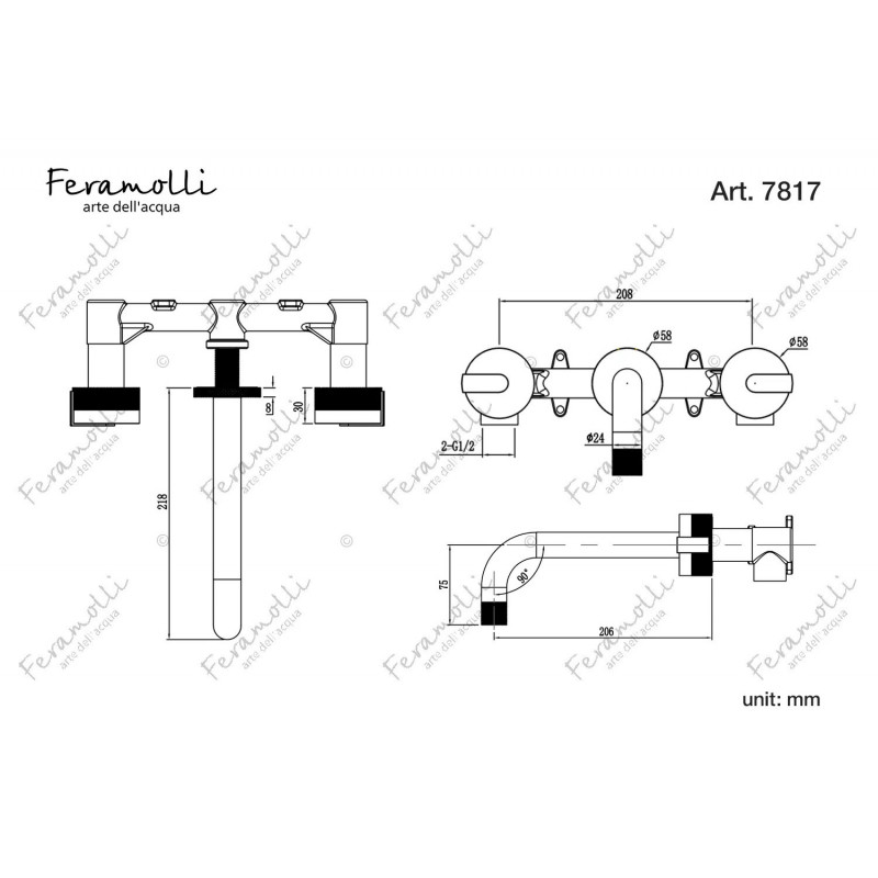 Смеситель для раковины встраиваемый черный с мрамором Feramolli NO7817