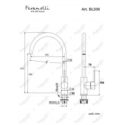 Смеситель для кухни черный Feramolli BL506