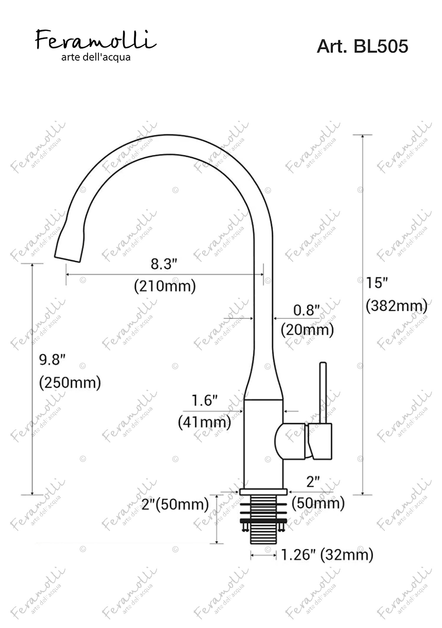 Смеситель для кухни черный Feramolli BL505