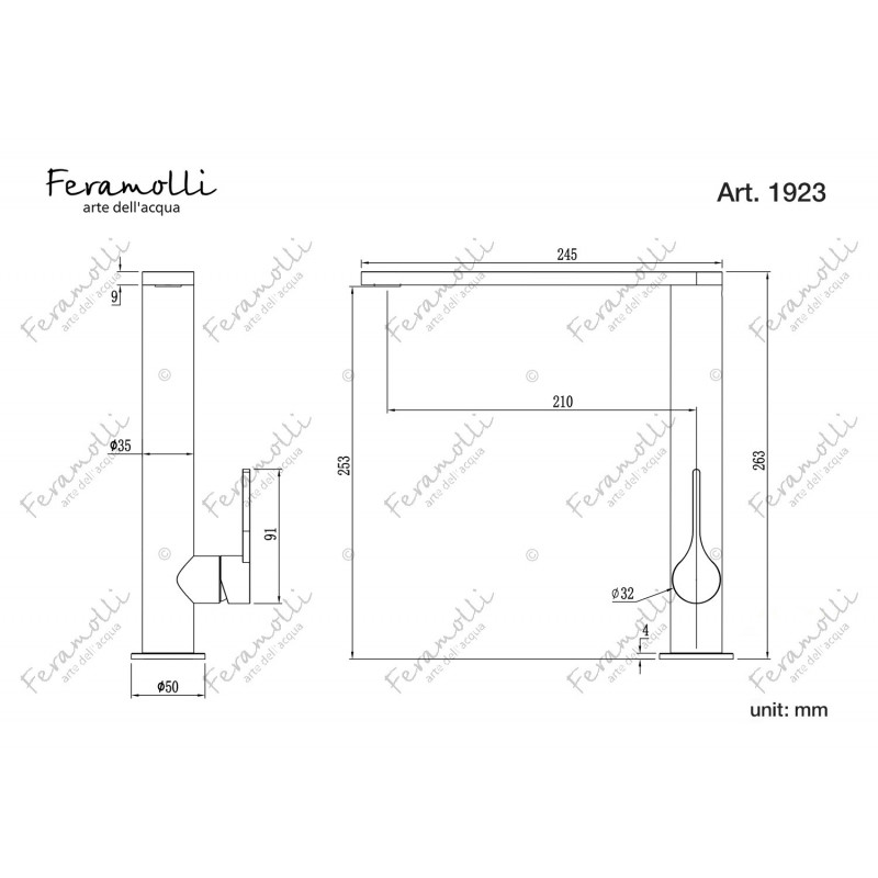 Смеситель для кухни графит Feramolli NS1923