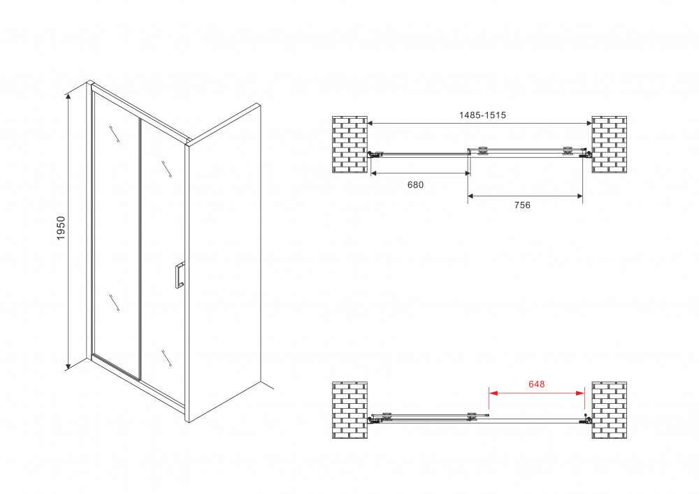 Душевая дверь 150x190см ABBER Schwarzer Diamant AG30150B, прозрачное стекло, профиль черный матовый