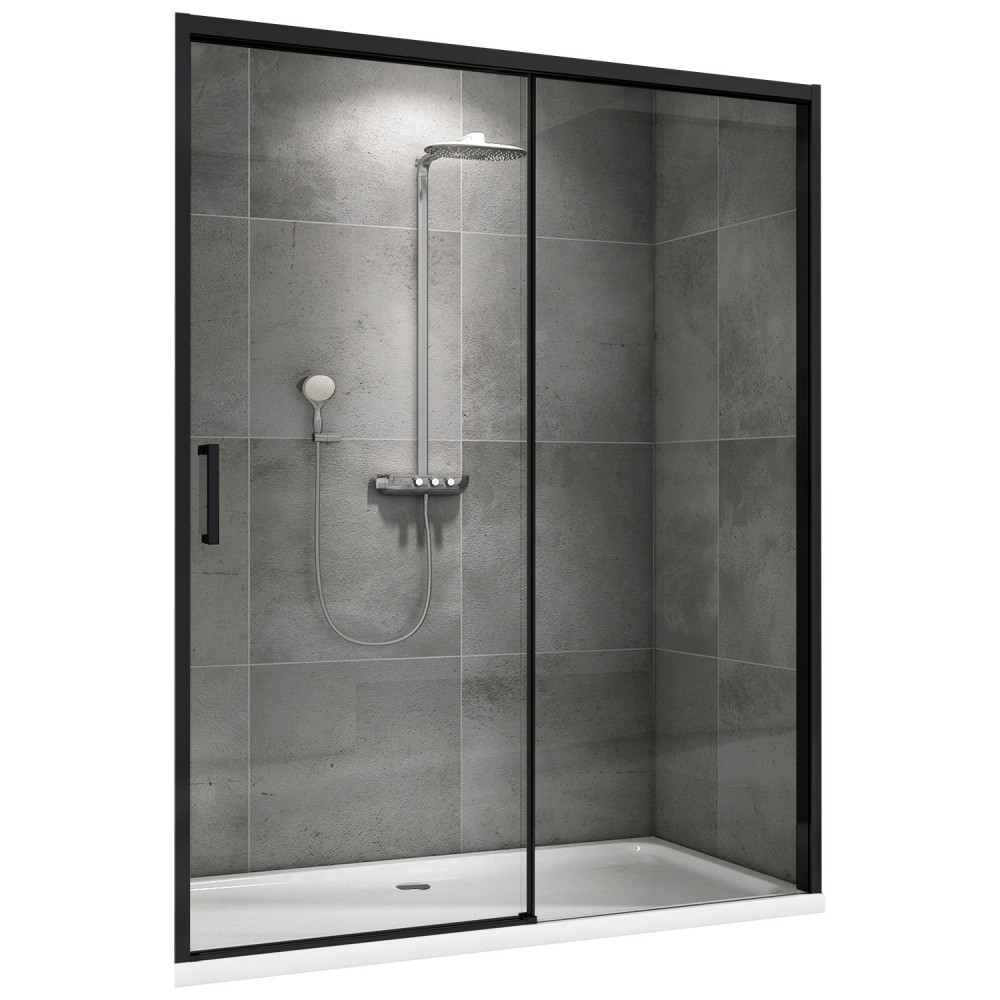 Душевая дверь 150x200см ABBER Komfort AG93150B, прозрачное стекло, профиль черный матовый