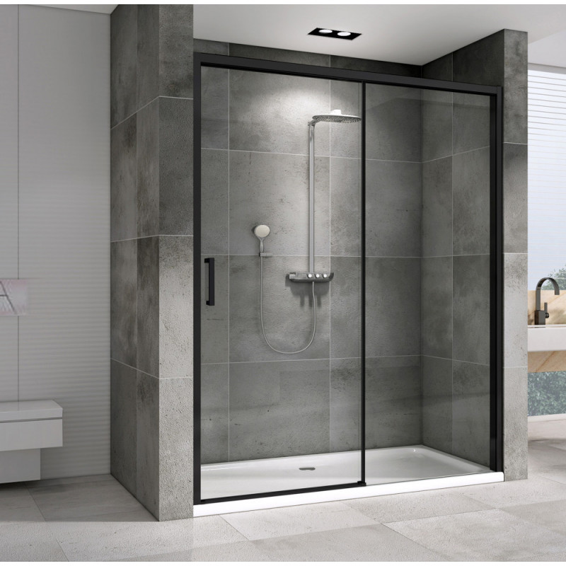 Душевая дверь 150x200см ABBER Komfort AG93150B, прозрачное стекло, профиль черный матовый