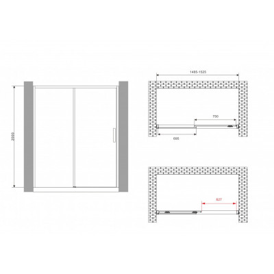 Душевая дверь 150x200см ABBER Komfort AG93150B, прозрачное стекло, профиль хром