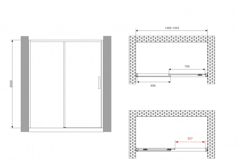 Душевая дверь 150x200см ABBER Komfort AG93150B, прозрачное стекло, профиль хром