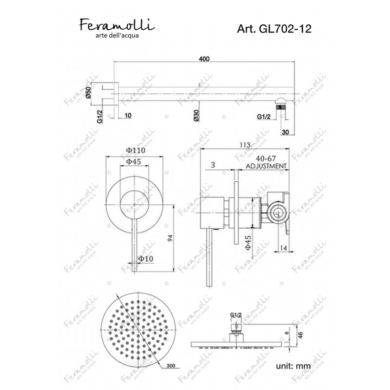 Комплект для душа золото Feramolli GL 702-12