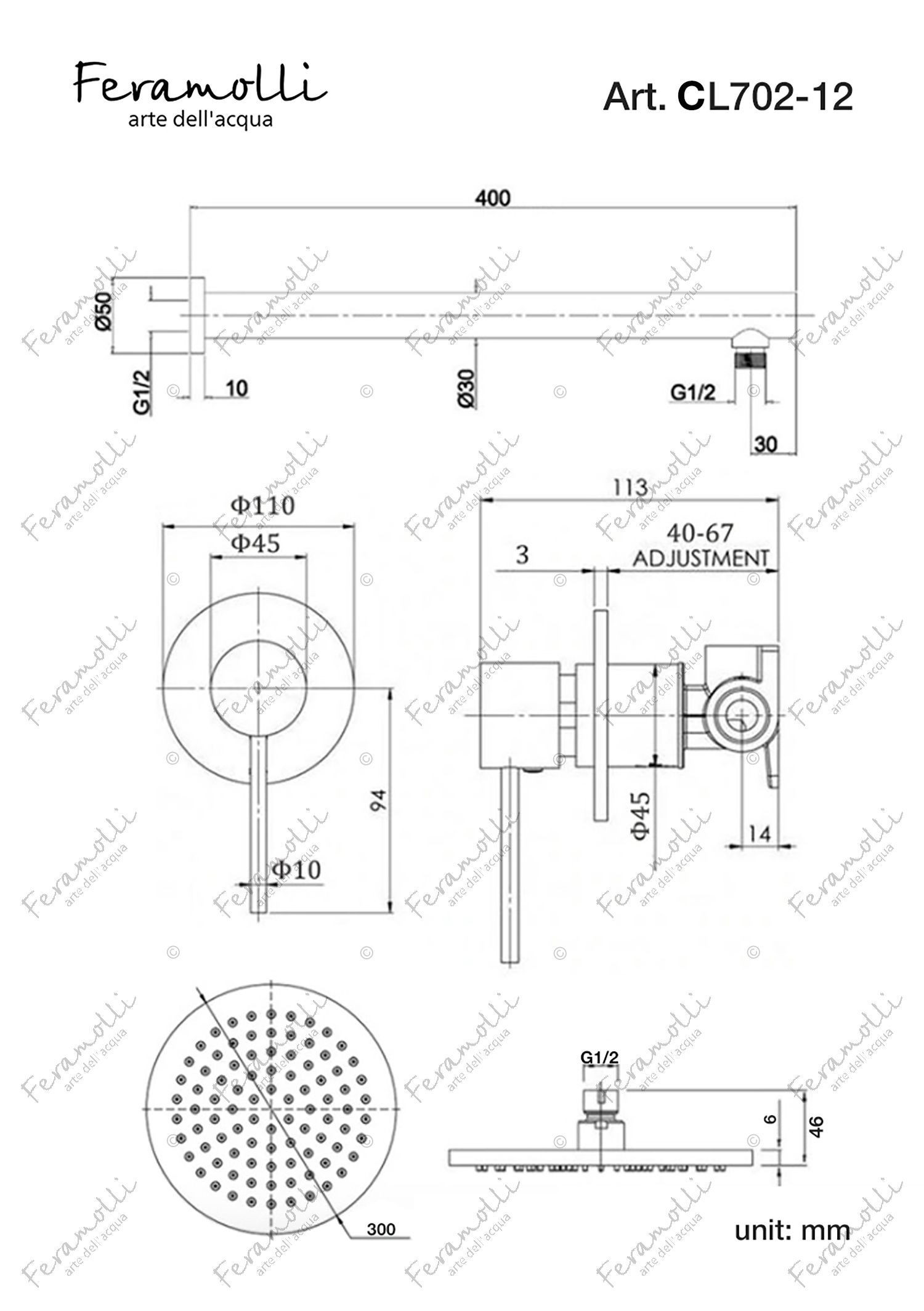 Комплект для душа хром Feramolli CL 702-12