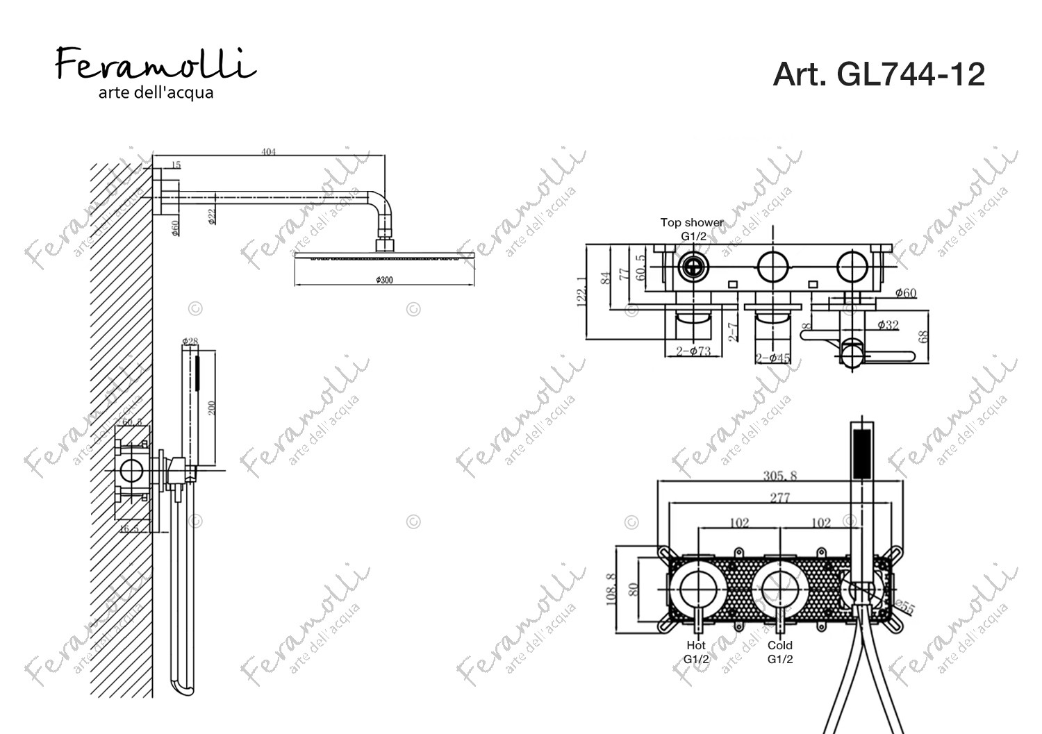 Комплект для душа золото Feramolli GL744-12+GL677S-21