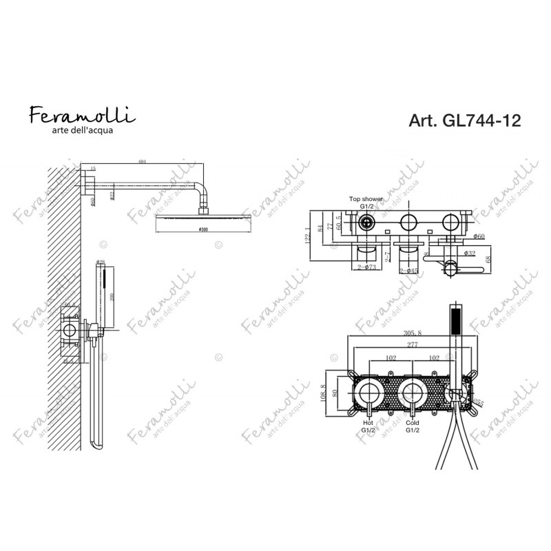 Комплект для душа золото Feramolli GL744-12