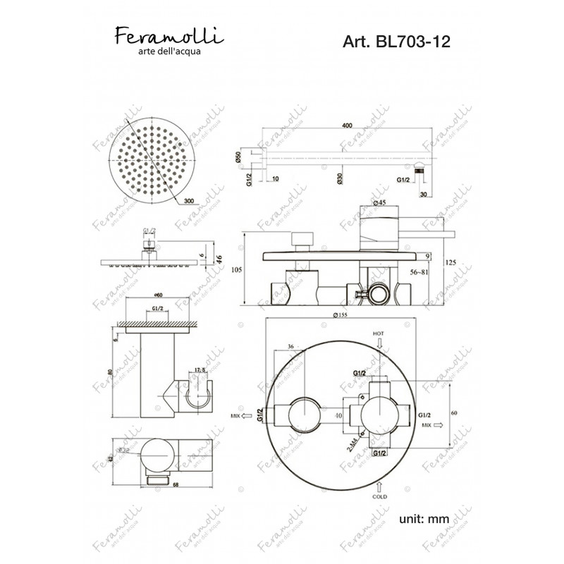 Комплект для душа черный Feramolli BL703-12