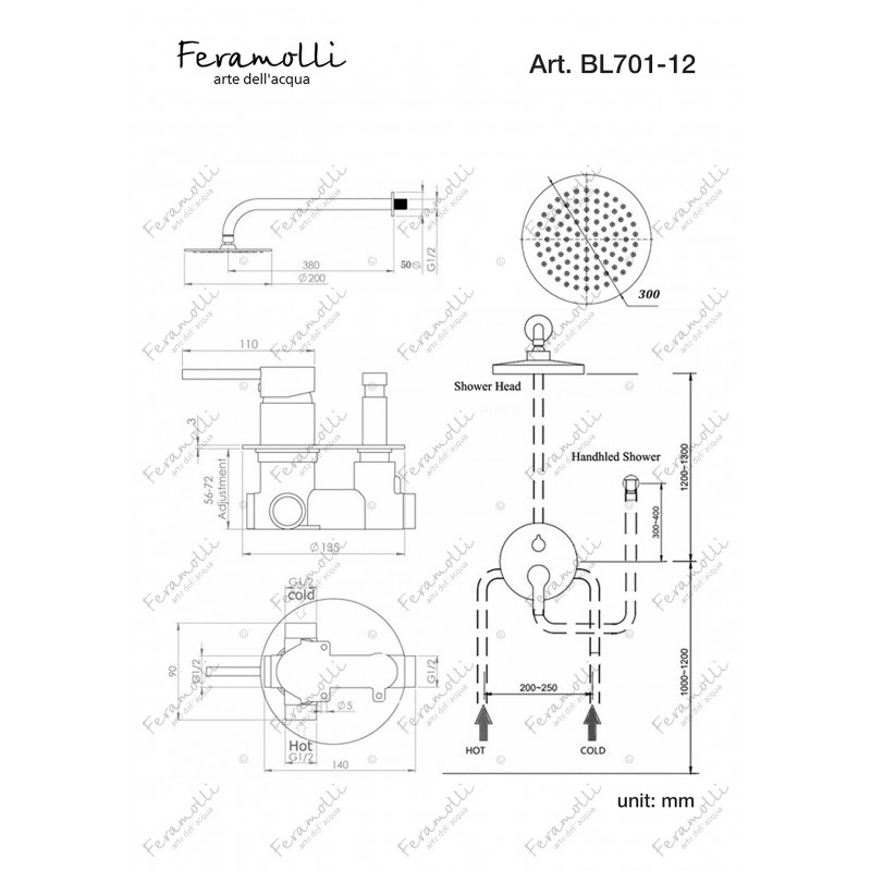 Комплект для душа черный Feramolli BL701-12