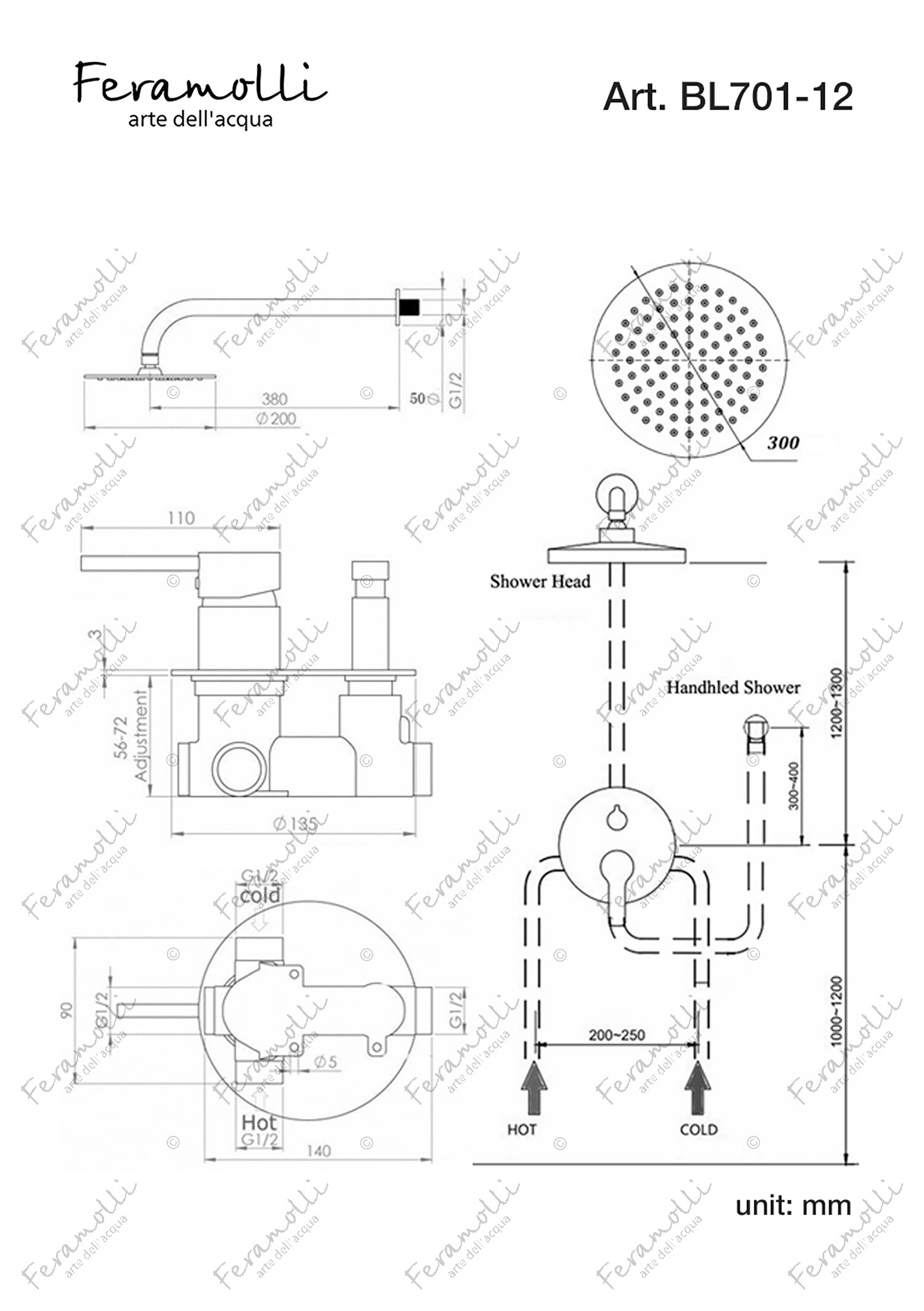 Комплект для душа черный Feramolli BL701-12