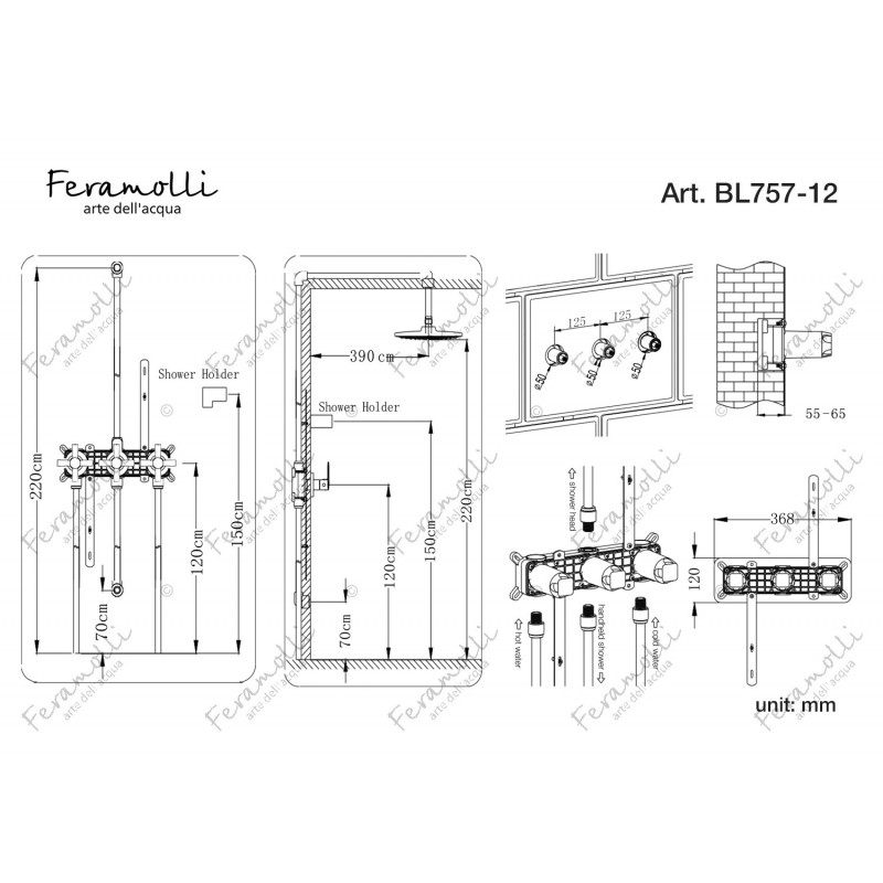 Комплект для душа черный Feramolli BL757-12