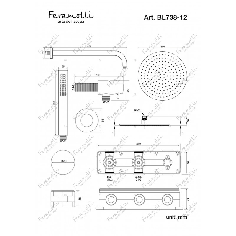 Комплект для душа черный Feramolli BL738-12