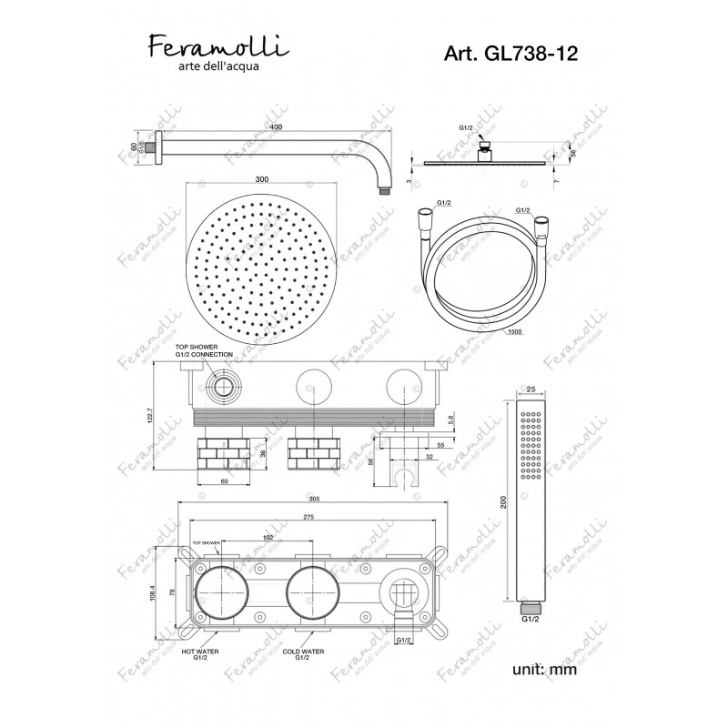 Комплект для душа золото Feramolli GL738-12