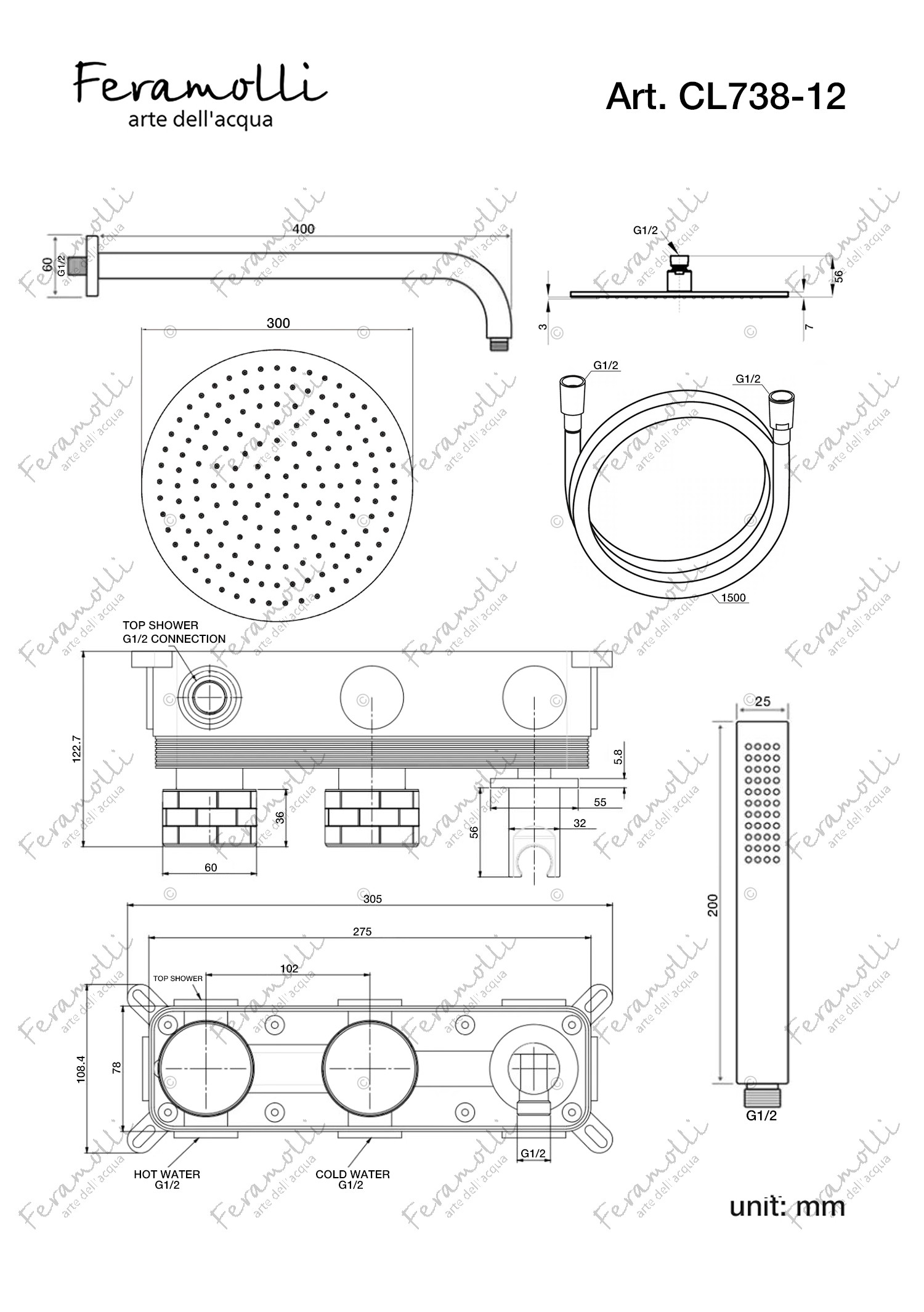Комплект для душа хром Feramolli CL738-12