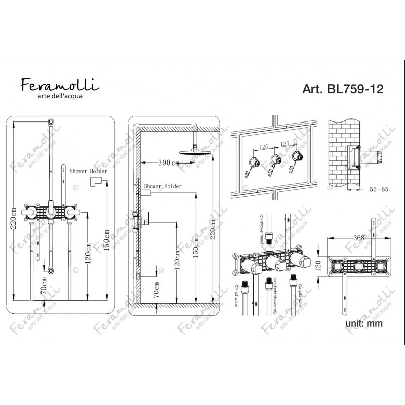 Комплект для душа черный Feramolli BL759-12